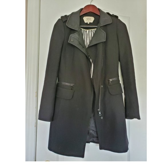 ZARA Black Faux Leather Accent Combination Coat - Picture 2 of 13